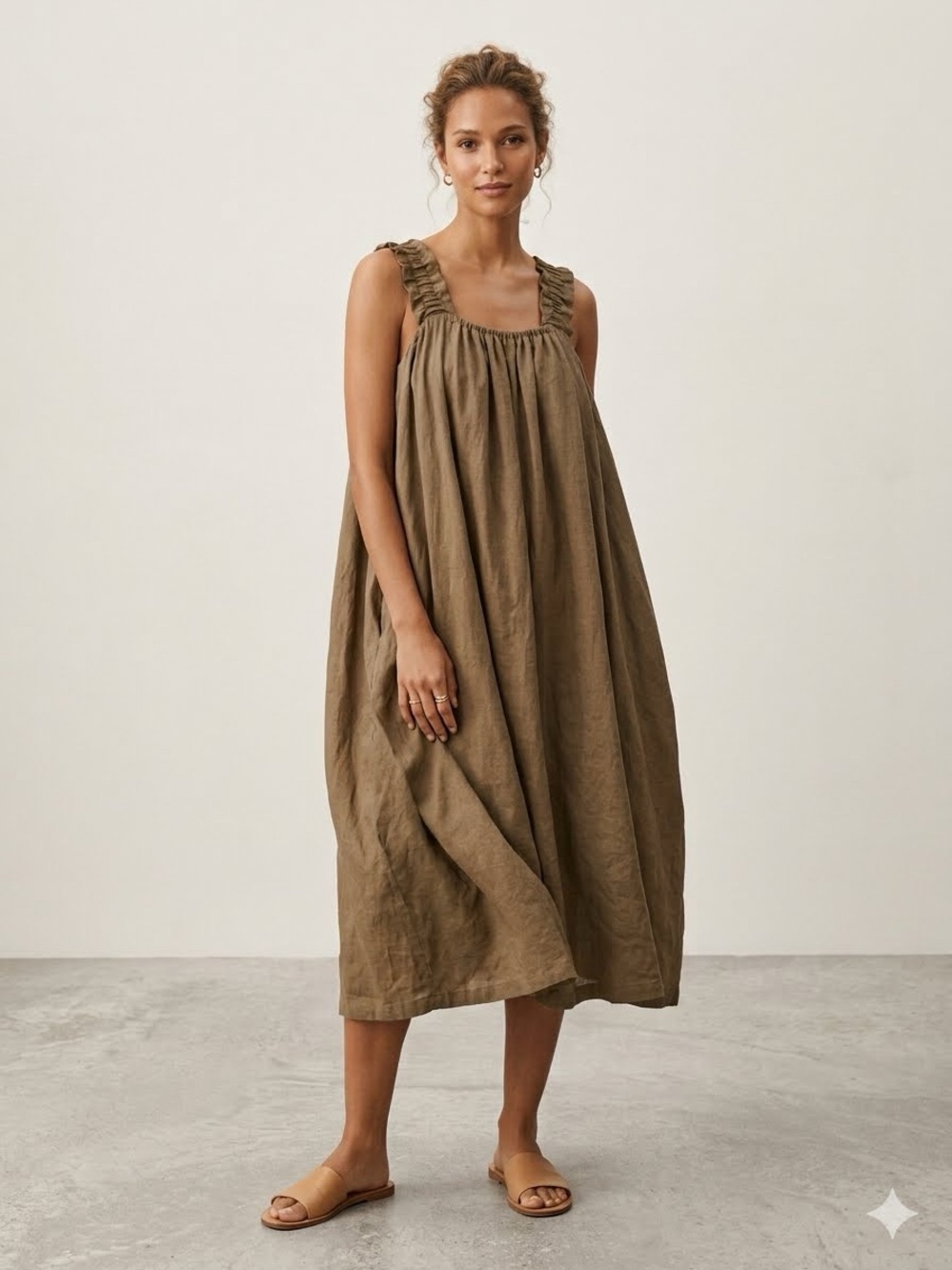 Frame Denim Olive Ruffle Strap Midi Dress